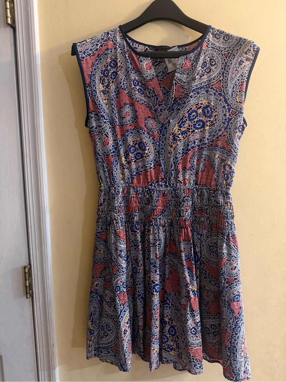 J Crew Women's Silk Blue and Pink Paisley Sleeveless Dress, sz 2